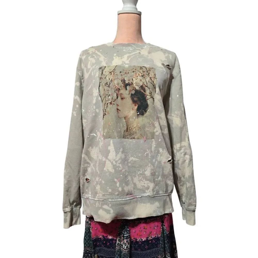 Custom Upcycled Green May Queen Handpainted Sweatshirt